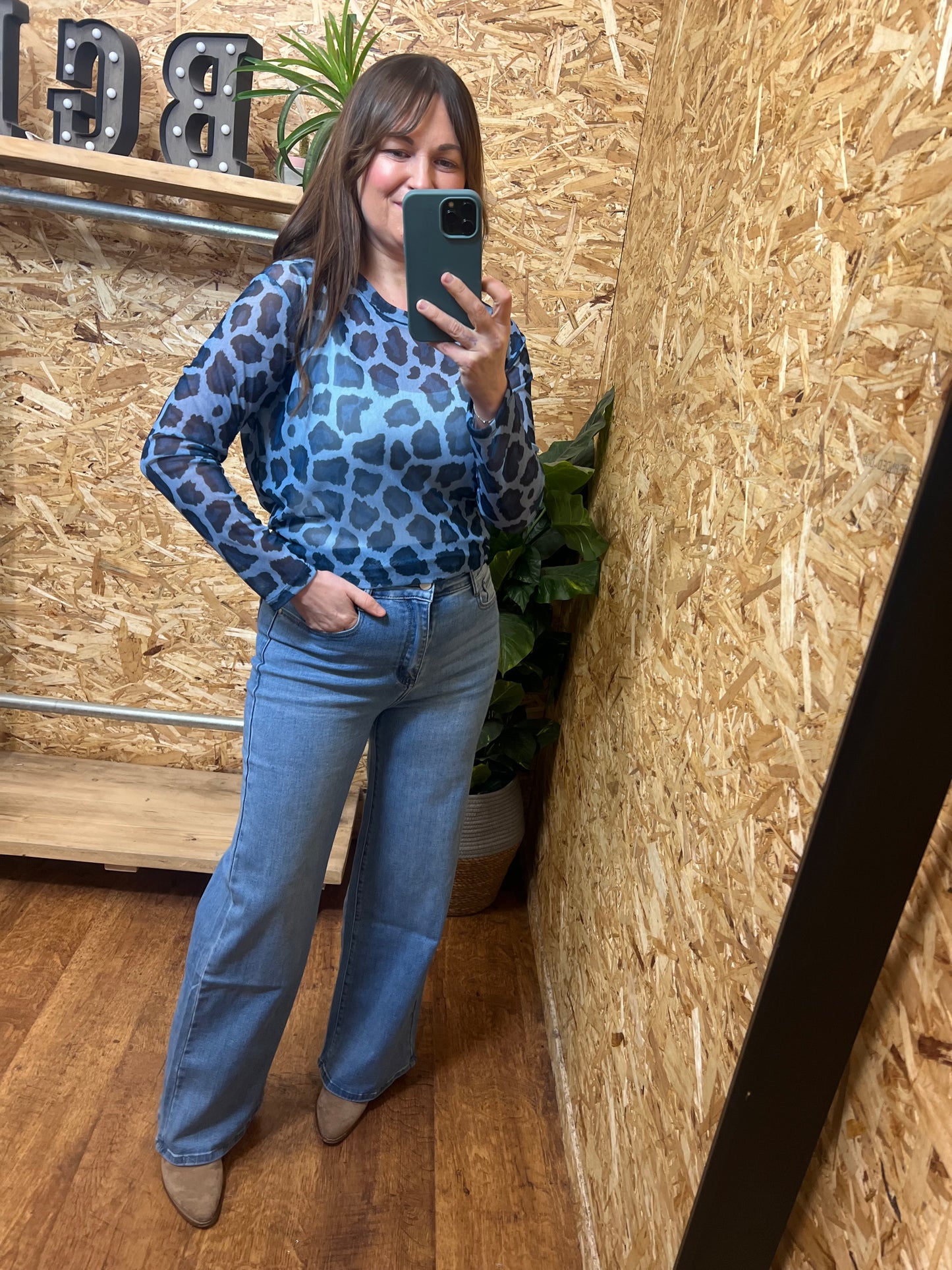 Lena Animal Print Mesh Top
