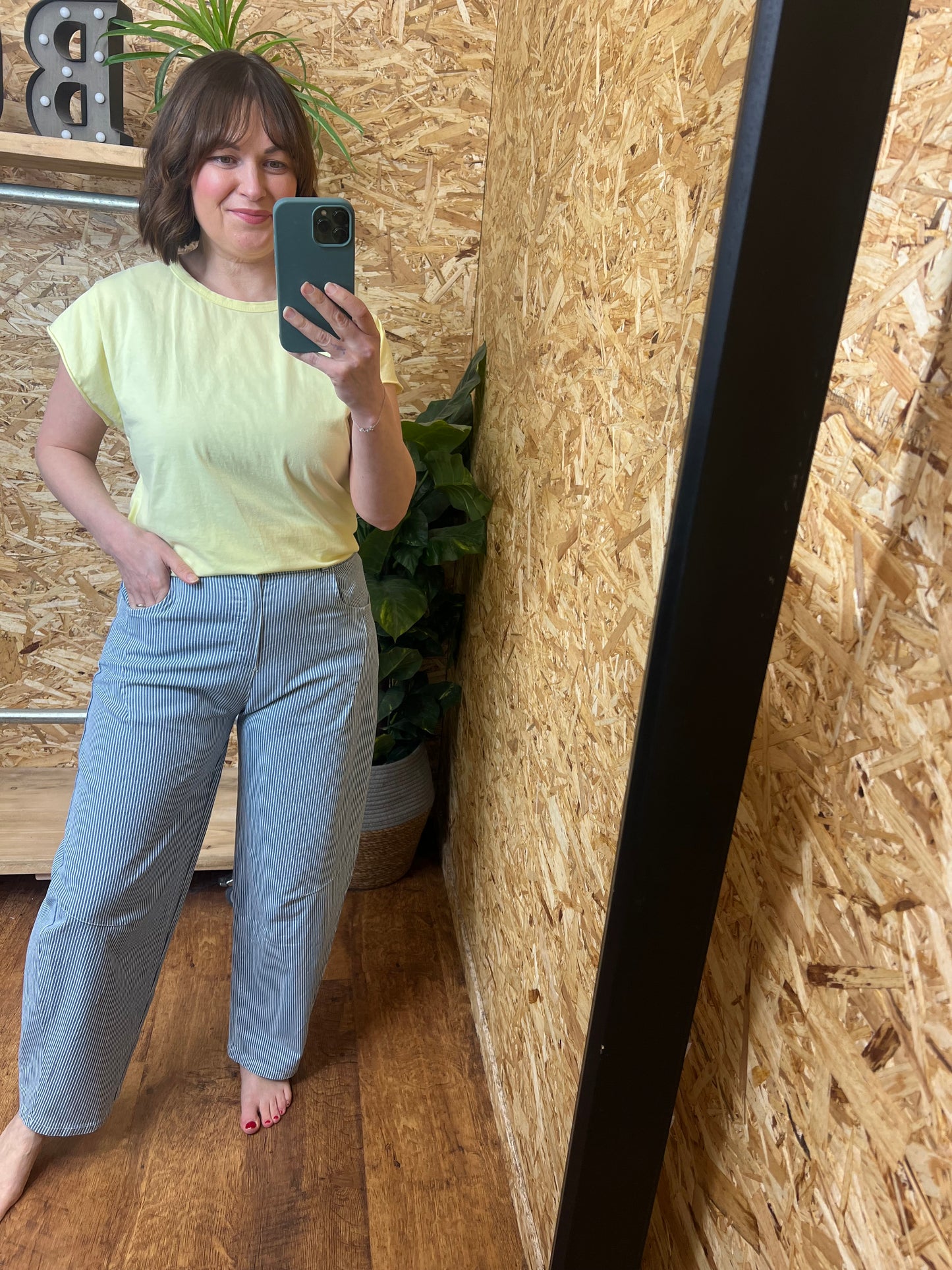 Stripe Denim Barrel Leg Trousers