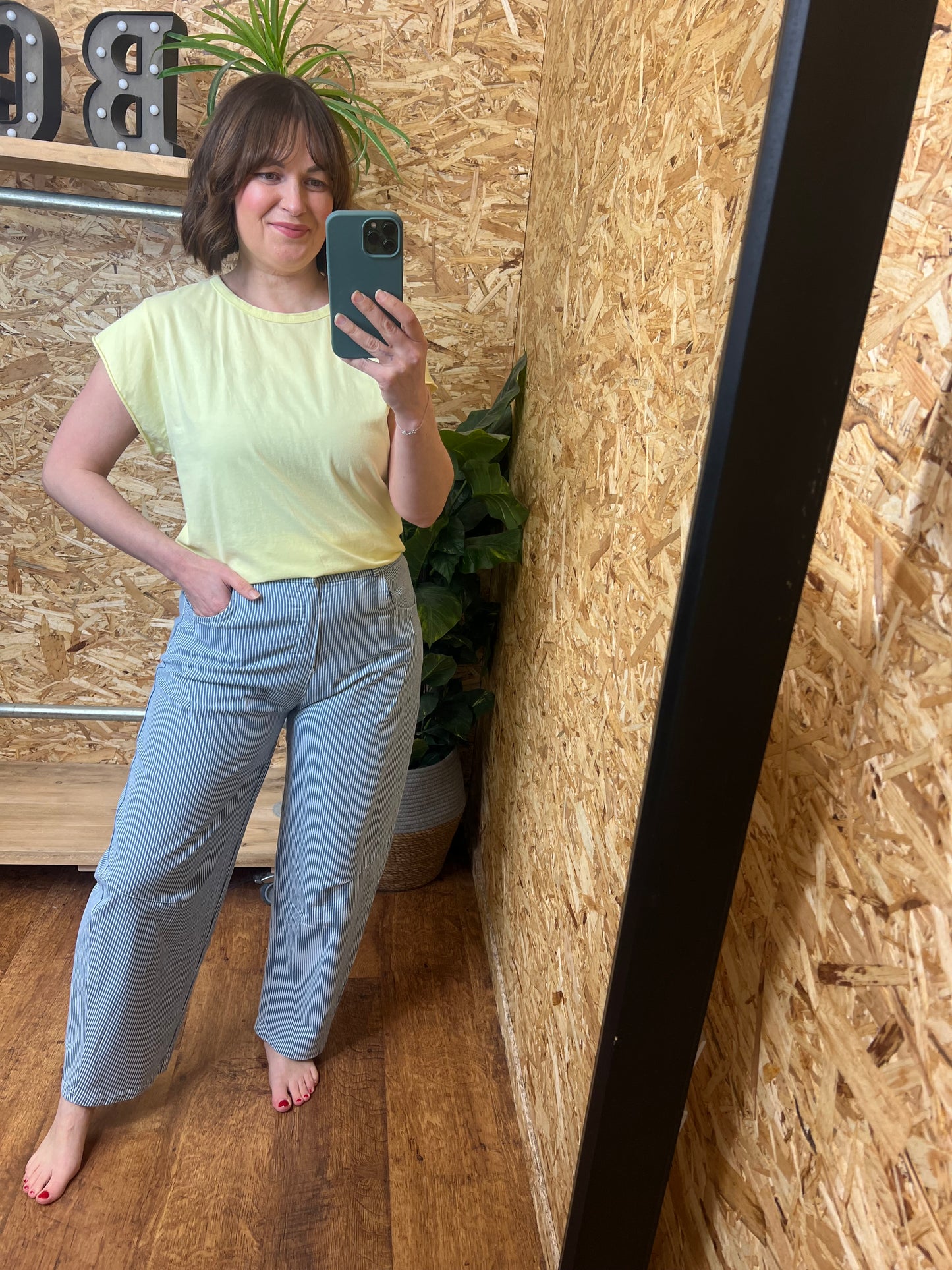 Stripe Denim Barrel Leg Trousers