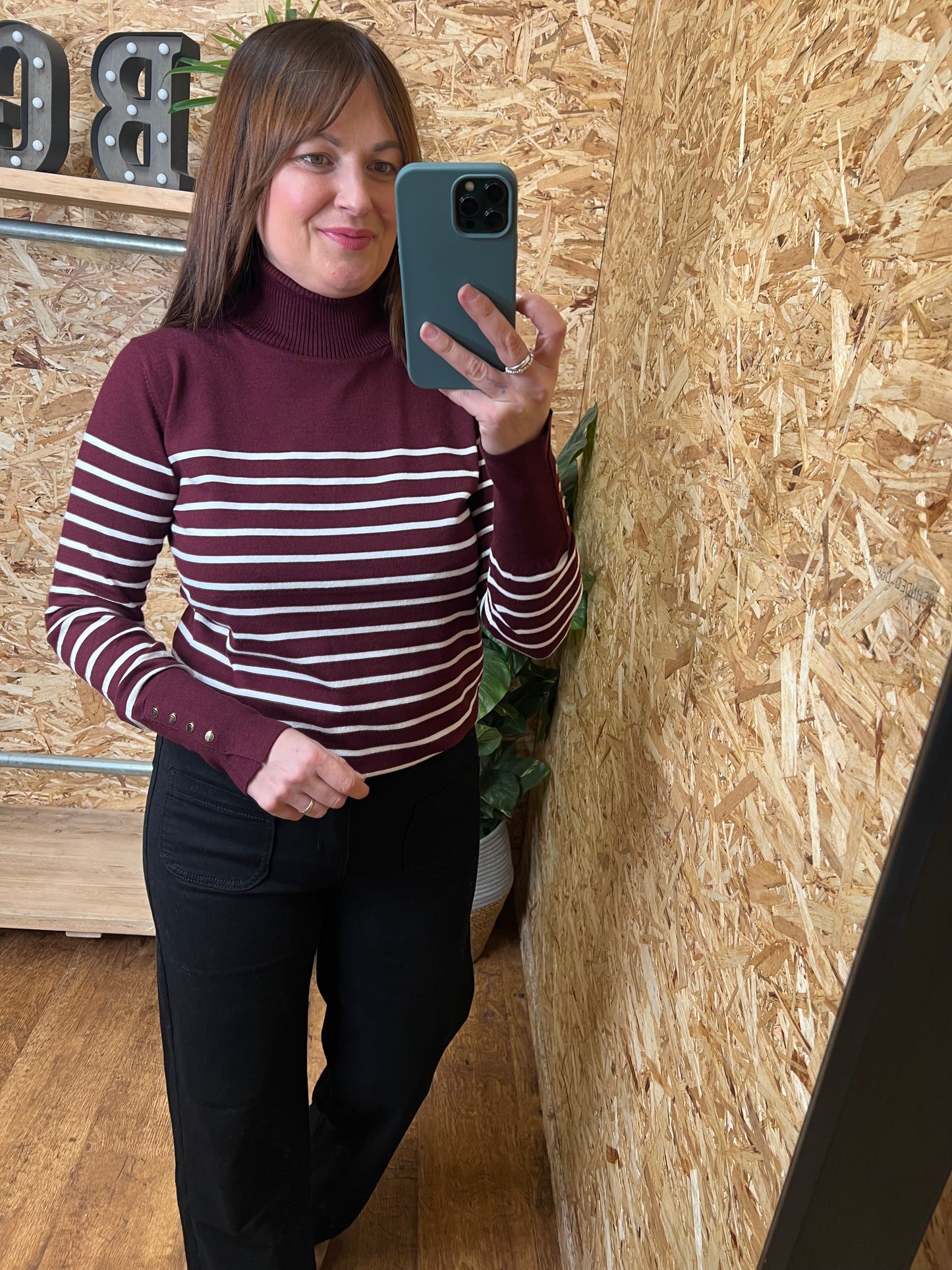 Stripe Gold Button Cuff Knit