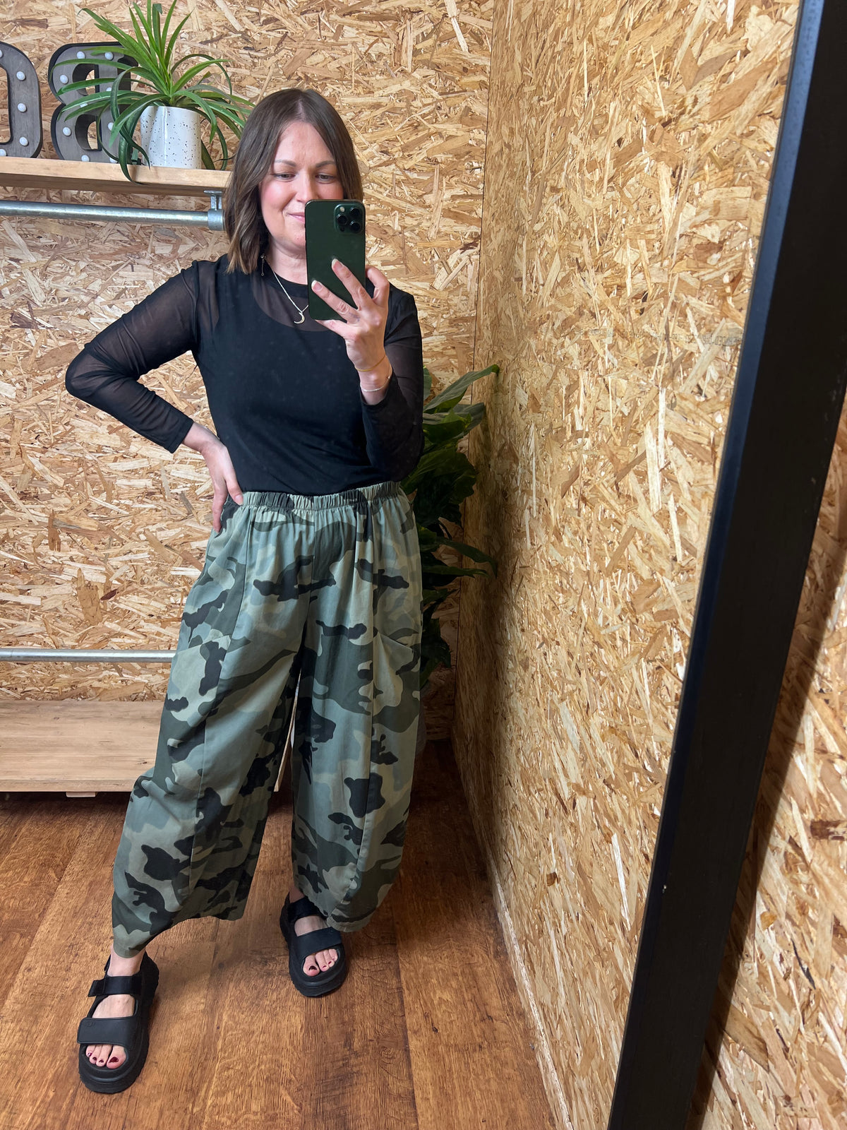 Camo Barrel Leg Trousers
