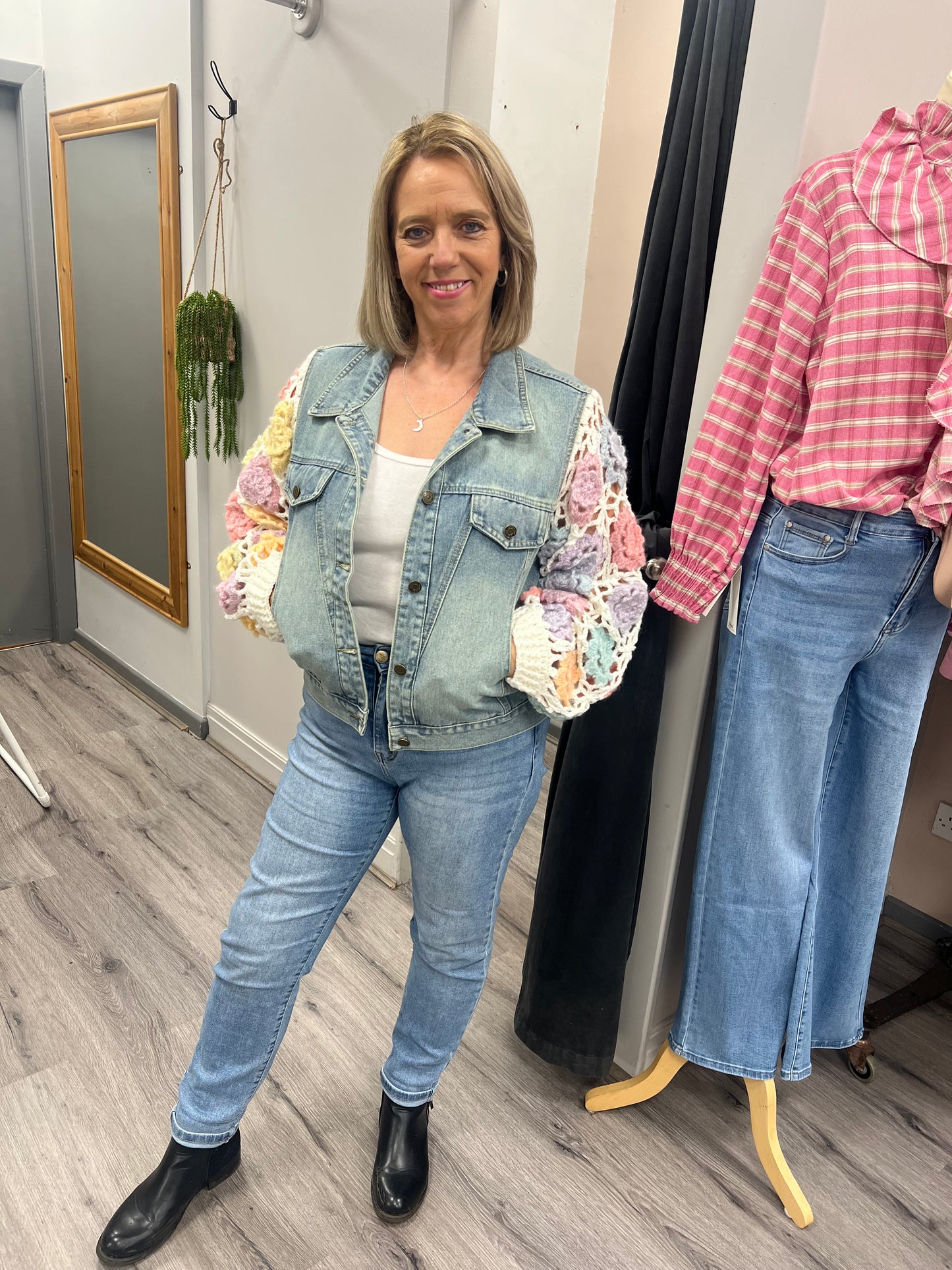 Crochet Sleeve Denim Jacket