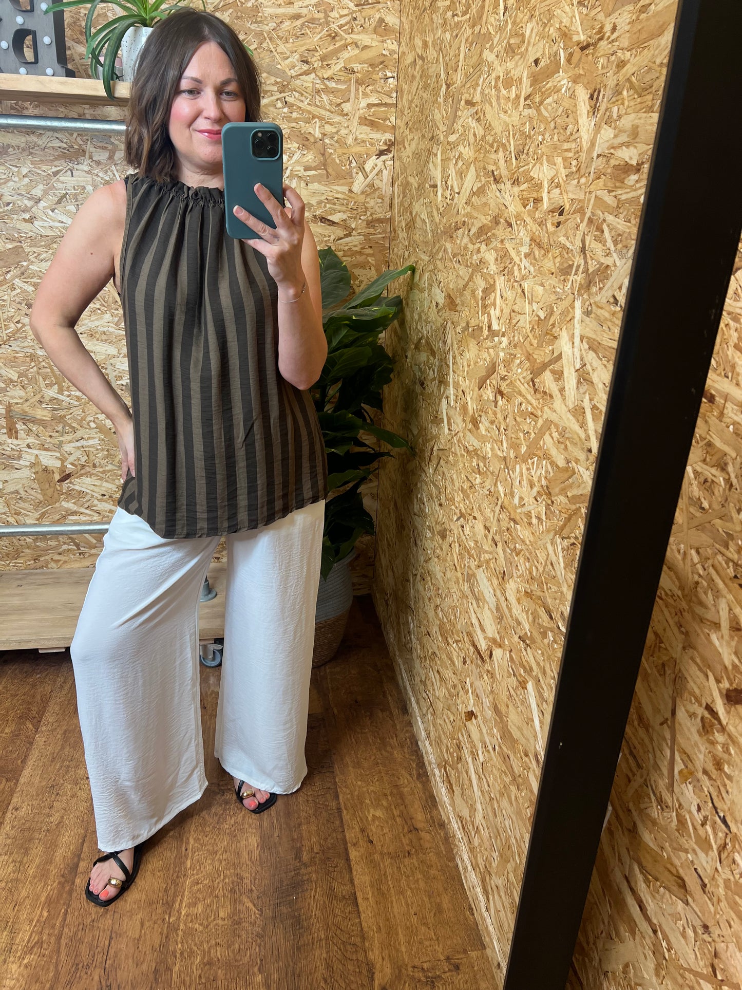 Stripe Ruffle Neck Top