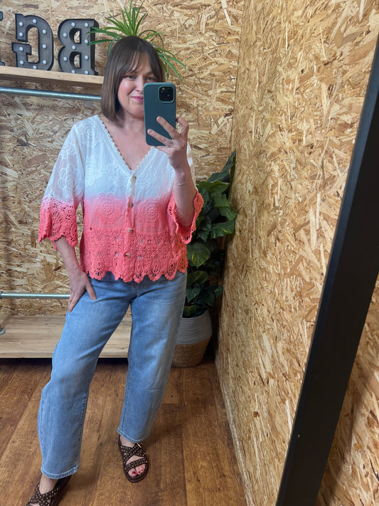 Ombre Crochet Button Top