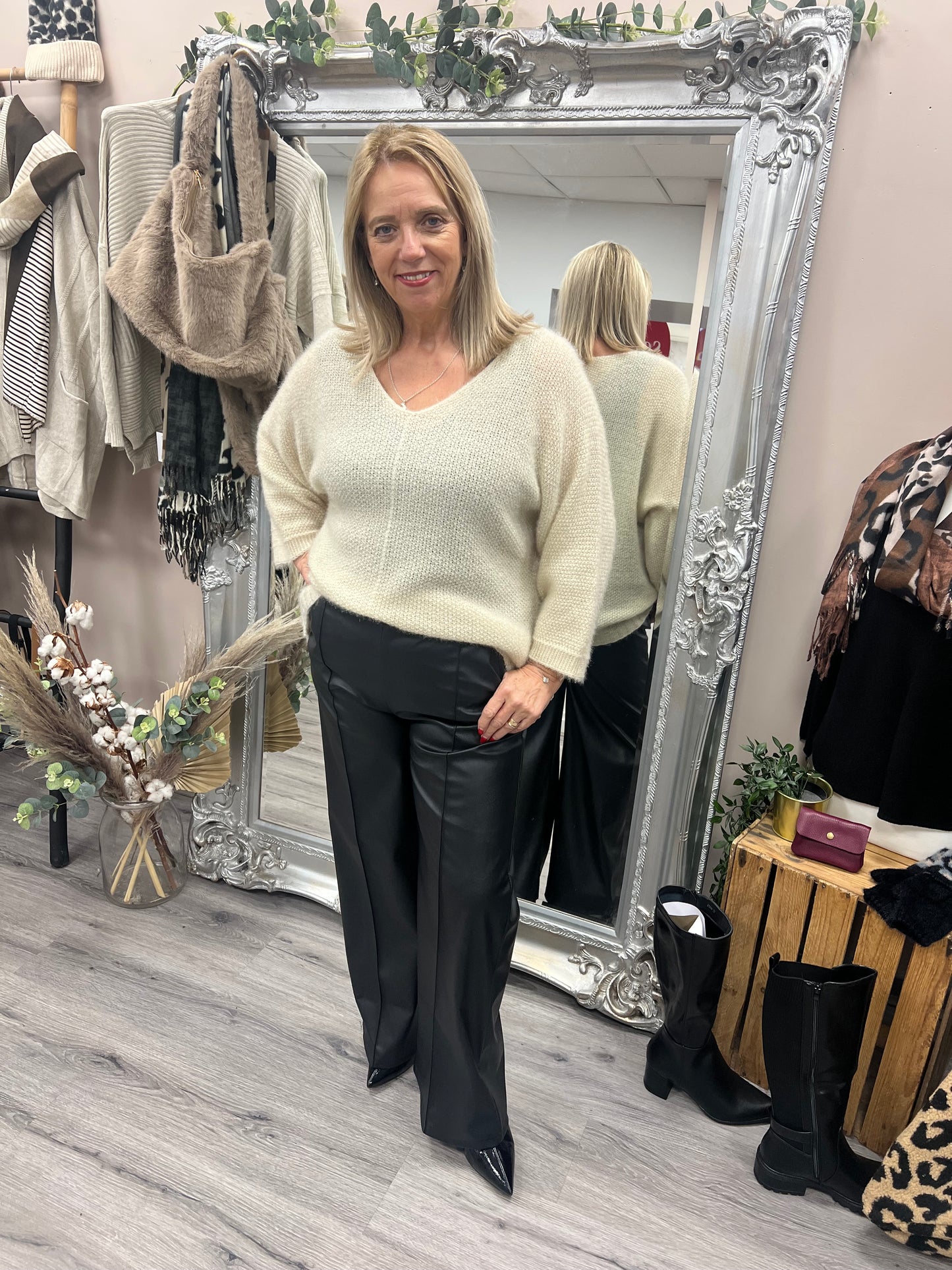 Seam Front Faux Leather Trousers