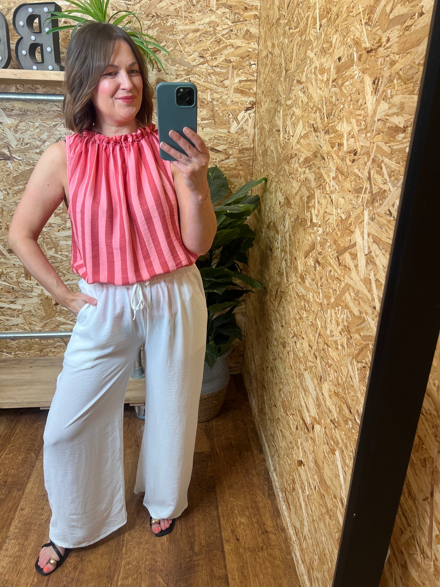 Stripe Ruffle Neck Top