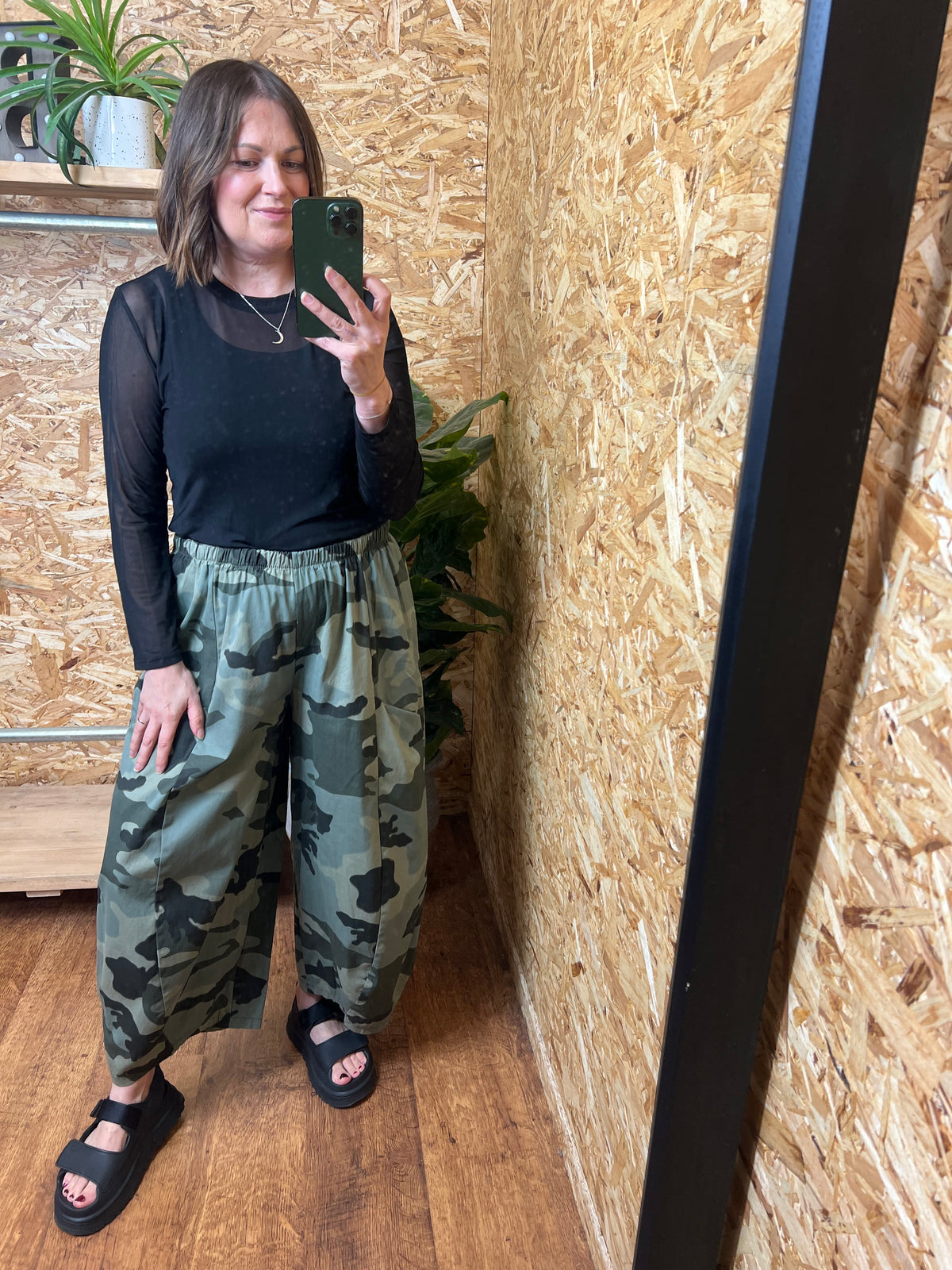 Camo Barrel Leg Trousers