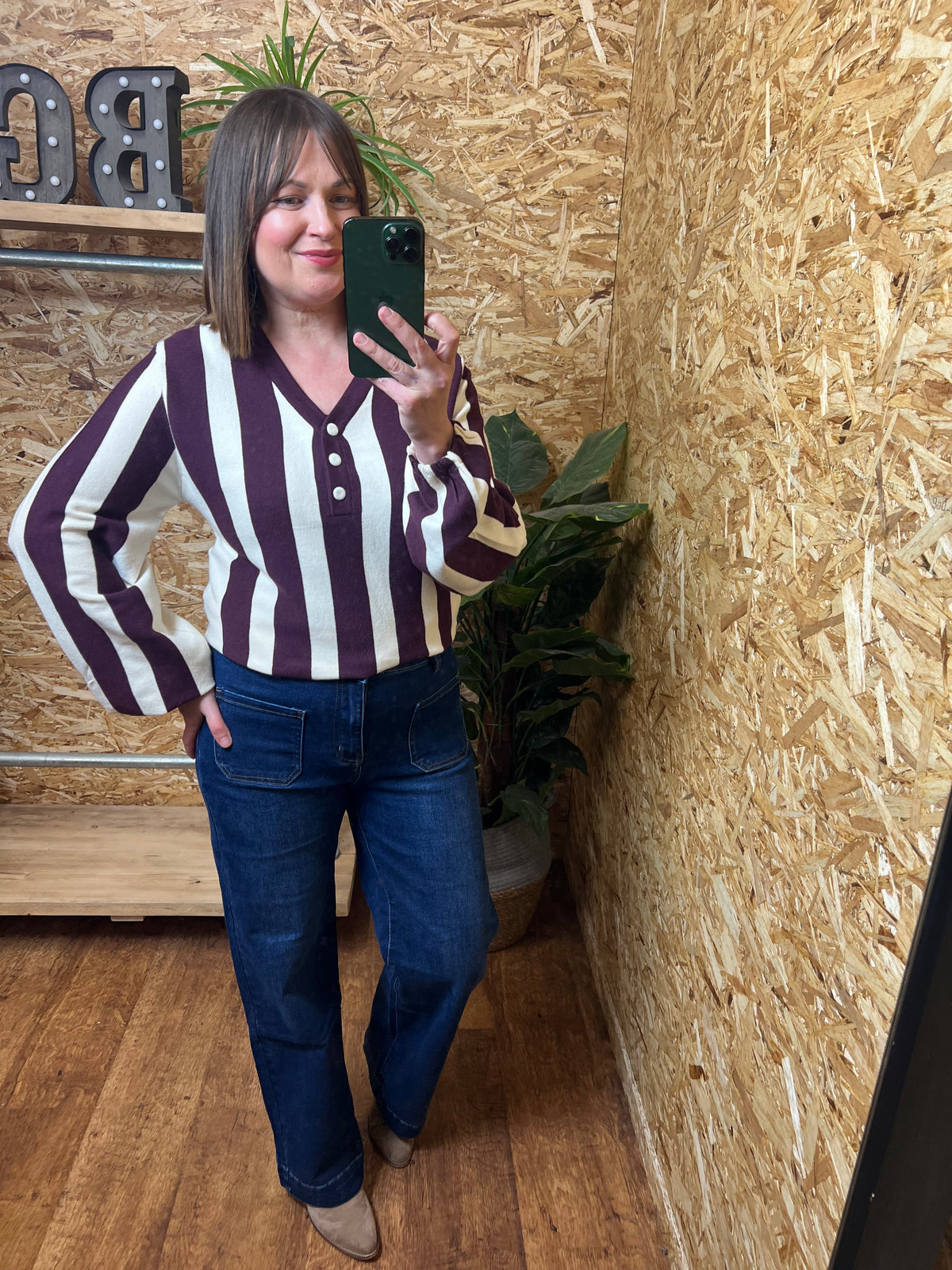 Stripe Bubble Hem Knit