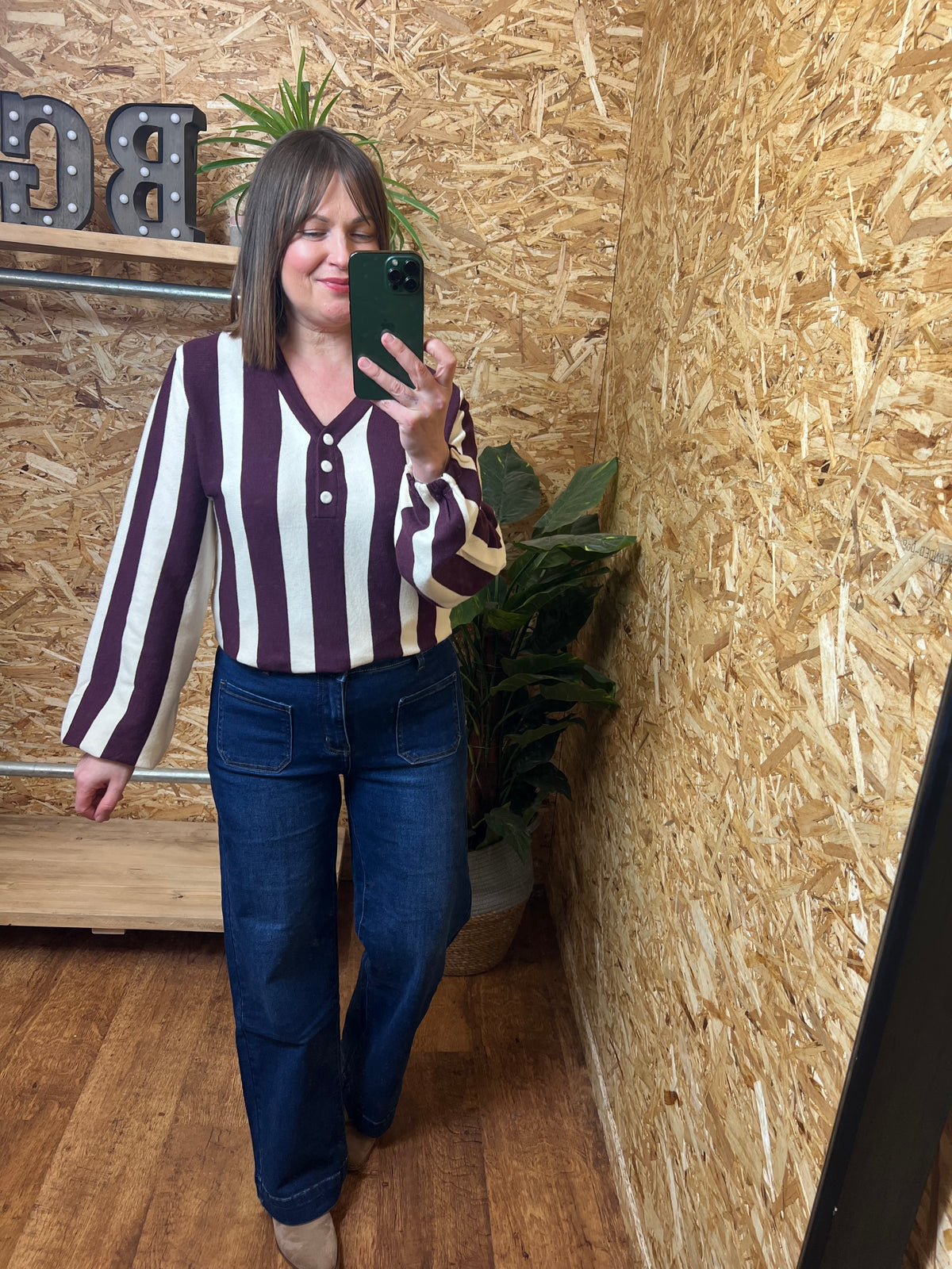 Stripe Bubble Hem Knit